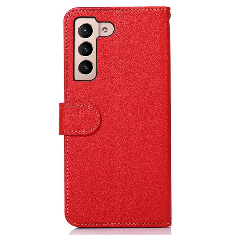 KHAZNEH Per Samsung Galaxy S23 RFID Blocking Litchi Texture Phone Case Full Protection PU Leather Foldable Stand Wallet Cover - Rosso