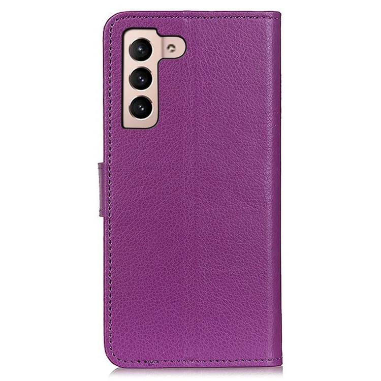 Case de Teléfono de Cuero PU Para Samsung Galaxy S23 5G, Litchi Texture Flip Willet Cover Con Soporte Plegable - Violeta