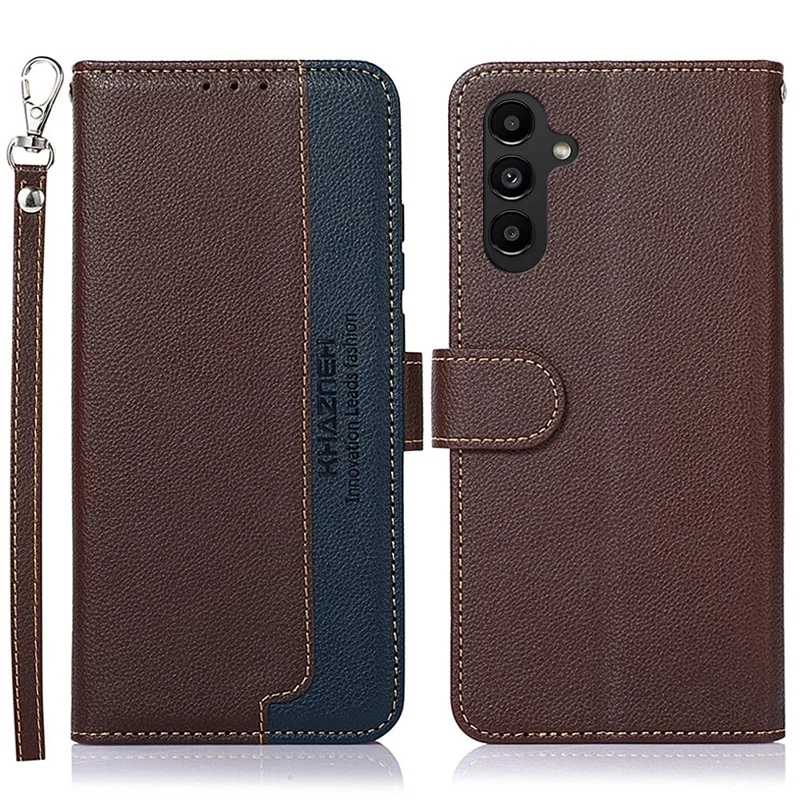KHAZNEH For Samsung Galaxy A14 5G / A14 4G Litchi Texture PU Leather Shockproof Case RFID Blocking Cellphone Stand Wallet Cover - Brown