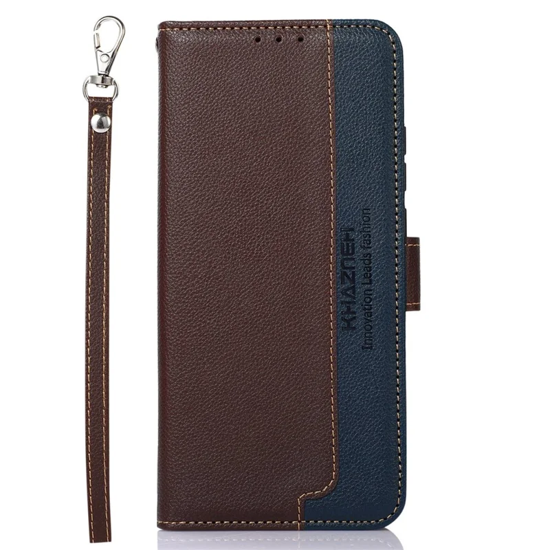 KHAZNEH For Samsung Galaxy A14 5G / A14 4G Litchi Texture PU Leather Shockproof Case RFID Blocking Cellphone Stand Wallet Cover - Brown