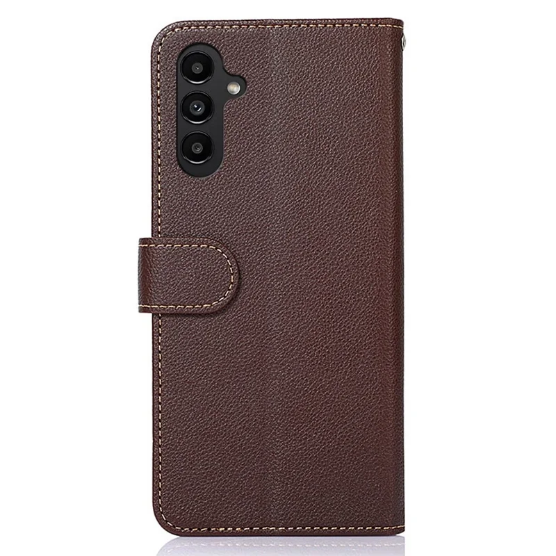 KHAZNEH For Samsung Galaxy A14 5G / A14 4G Litchi Texture PU Leather Shockproof Case RFID Blocking Cellphone Stand Wallet Cover - Brown