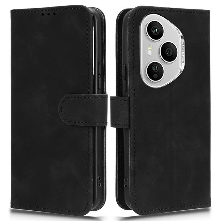 For Honor 400 Pro 5G (Global) Leather Case Skin Feel Anti Drop Wallet Flip Phone Cover - Black
