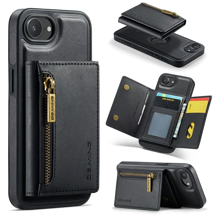 DG.MING M5 Series Чехол для iPhone 16e с магнитным креплением из кожи с отделениями для карт - Черный