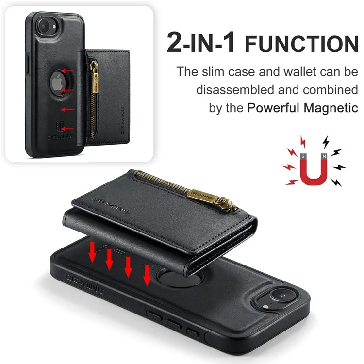 DG.MING M5 Series Чехол для iPhone 16e с магнитным креплением из кожи с отделениями для карт - Черный