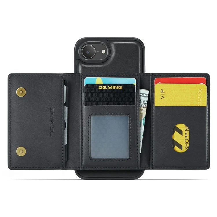 DG.MING M5 Series Чехол для iPhone 16e с магнитным креплением из кожи с отделениями для карт - Черный