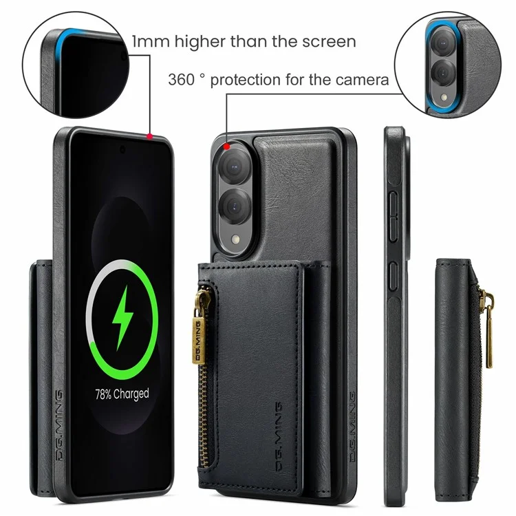 DG.MING M5 Серия Чехол для Samsung Galaxy S25 Edge с магнитной отстегивающейся кожаной крышкой и отделениями для карт - Черный