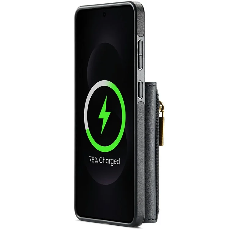 DG.MING M5 Серия Чехол для Samsung Galaxy S25 Edge с магнитной отстегивающейся кожаной крышкой и отделениями для карт - Черный