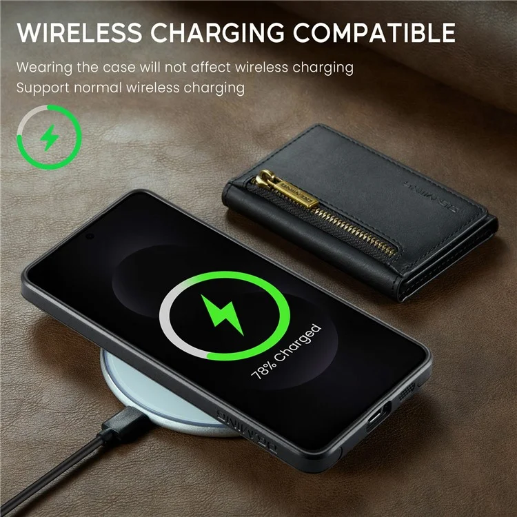 DG.MING M5 Серия Чехол для Samsung Galaxy S25 Edge с магнитной отстегивающейся кожаной крышкой и отделениями для карт - Черный
