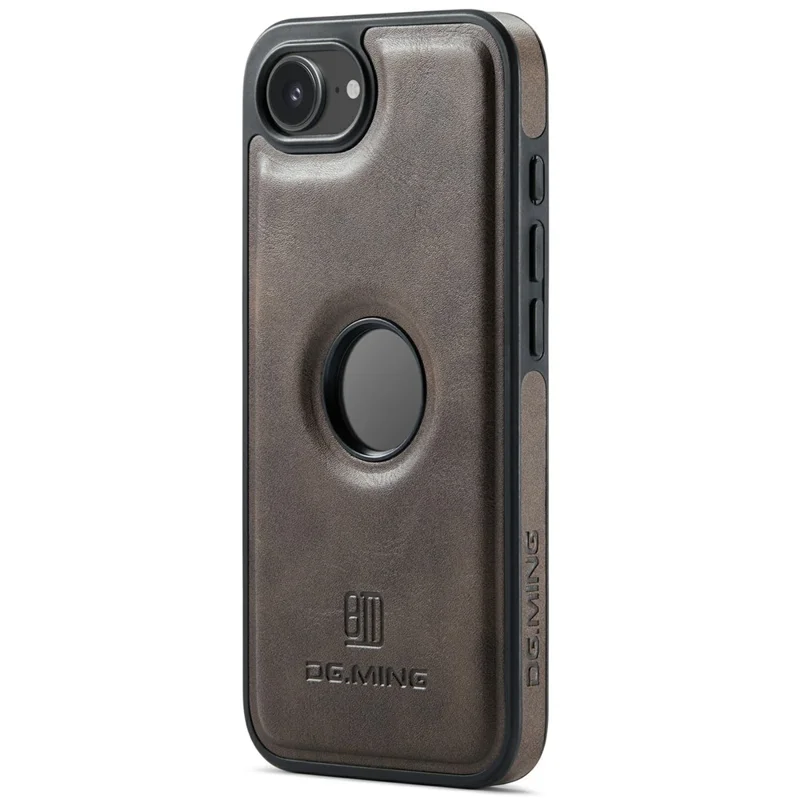 DG.MING For iPhone 16e Case Anti-Drop Leather Coated PC + TPU Phone Back Cover - Coffee