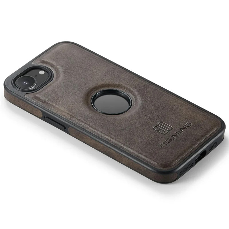 DG.MING For iPhone 16e Case Anti-Drop Leather Coated PC + TPU Phone Back Cover - Coffee
