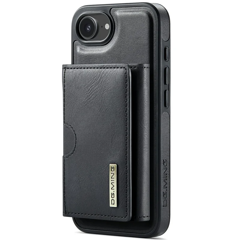 DG.MING M6 Series For iPhone 16e Case Magnetic Wallet PU + PC + TPU Phone Cover - Black