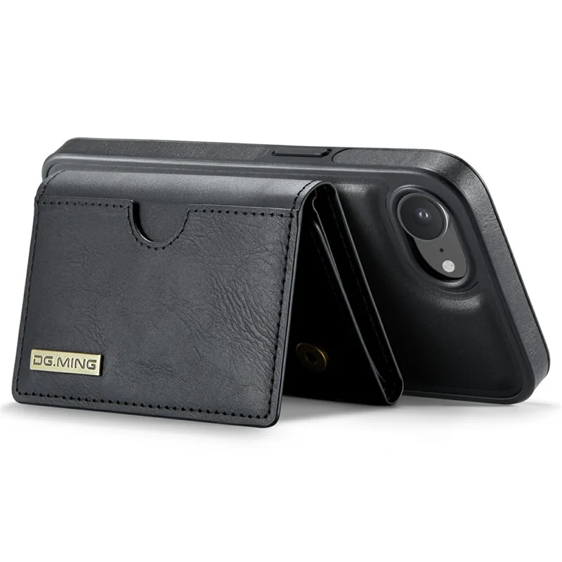 DG.MING M6 Series For iPhone 16e Case Magnetic Wallet PU + PC + TPU Phone Cover - Black
