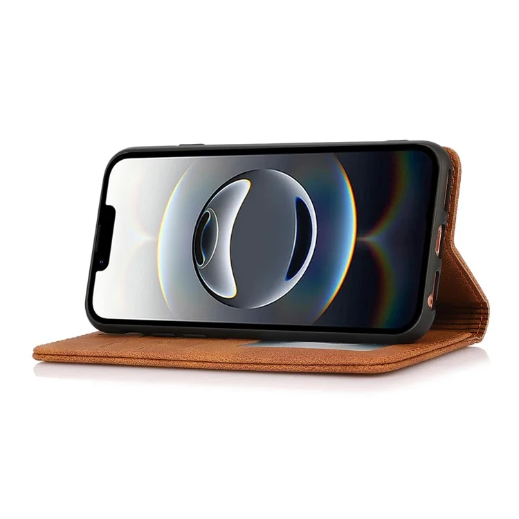 For iPhone 16e Case Wallet Magnetic Closing Leather Flip Phone Cover - Brown