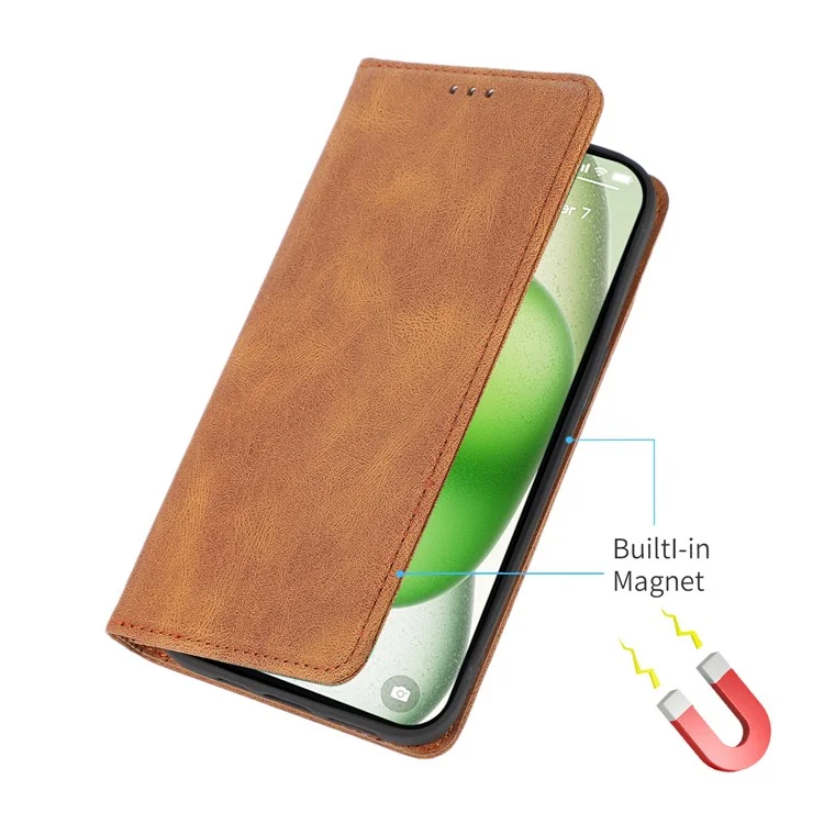 For iPhone 16e Case Wallet Magnetic Closing Leather Flip Phone Cover - Brown