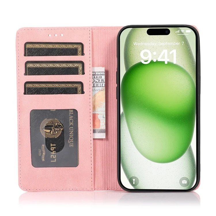 For iPhone 16 Pro Max Case Wallet Magnetic Closing Leather Flip Phone Cover - Rose Gold