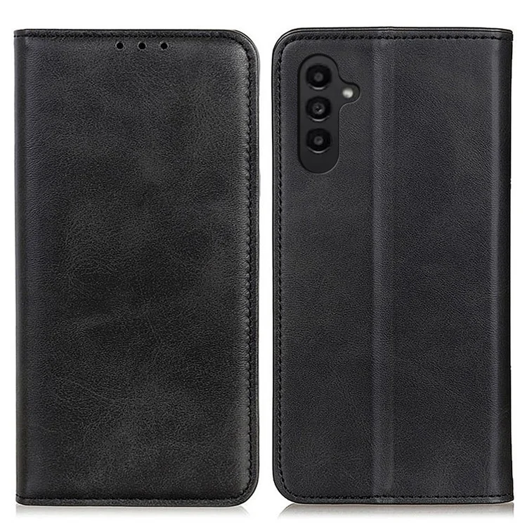 For Samsung Galaxy A14 5G / A14 4G Split Leather Magnetic Absorption Flip Case Stand Shockproof TPU Interior Shell Wallet Phone Cover - Black