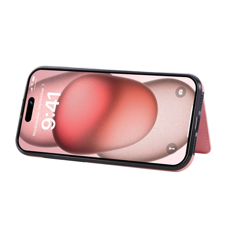 For iPhone 16 Pro Max Case Card Holder Kickstand Leather + TPU Phone Cover with Ring Holder - Rose Gold