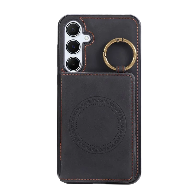 For Samsung Galaxy S24 FE Case Card Holder Kickstand Leather + TPU Phone Cover with Ring Holder - Black
