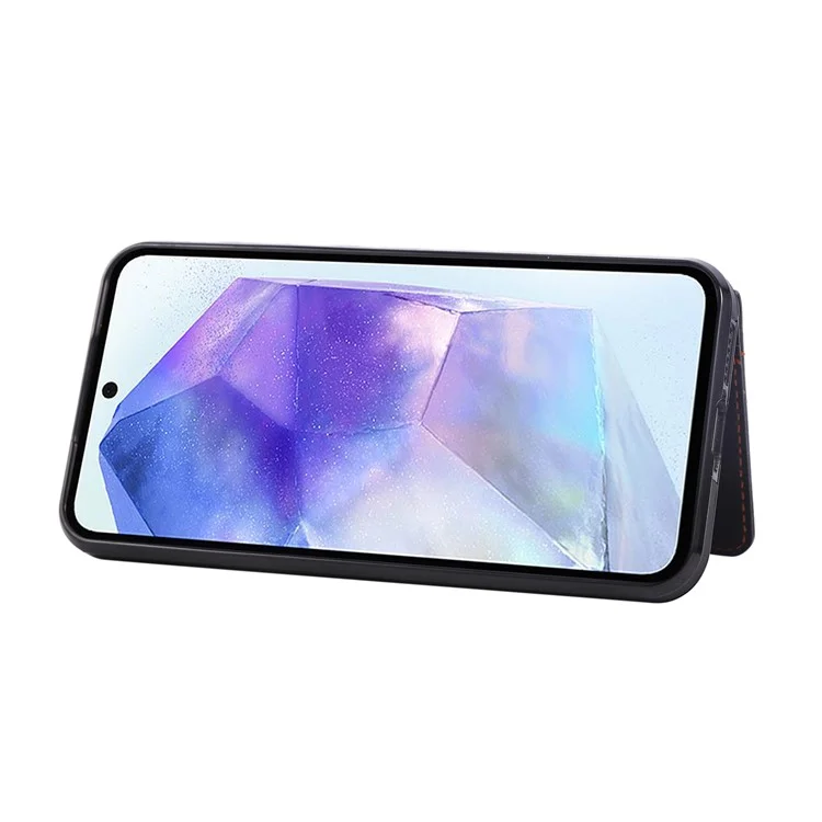 For Samsung Galaxy S24 FE Case Card Holder Kickstand Leather + TPU Phone Cover with Ring Holder - Black