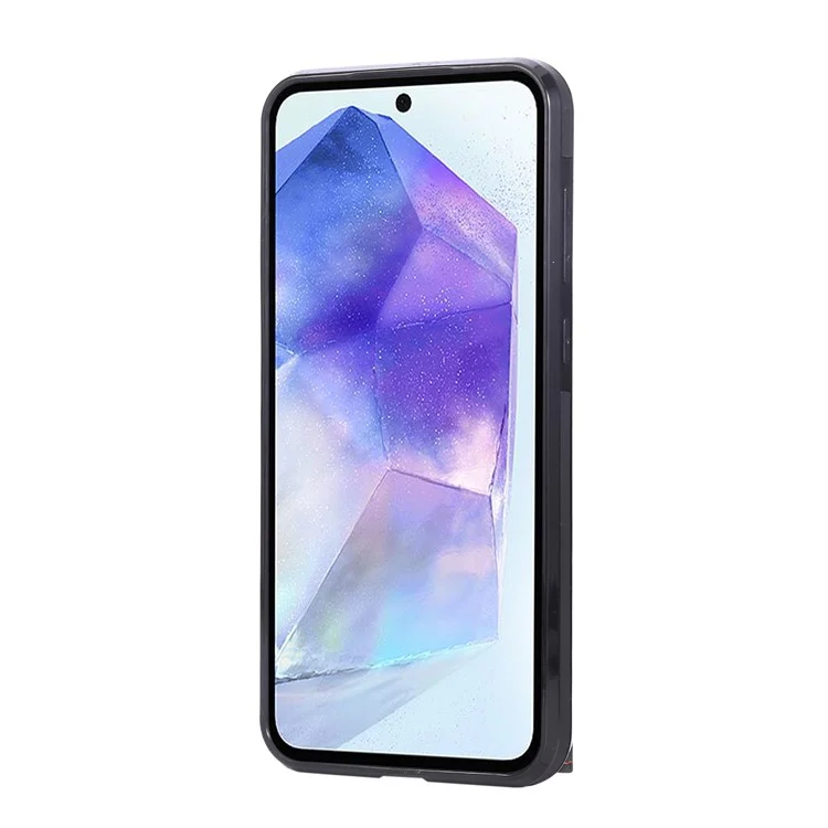 For Samsung Galaxy Galaxy S25+ / S24+ Case Card Holder Kickstand Leather + TPU Phone Cover with Ring Holder - Black