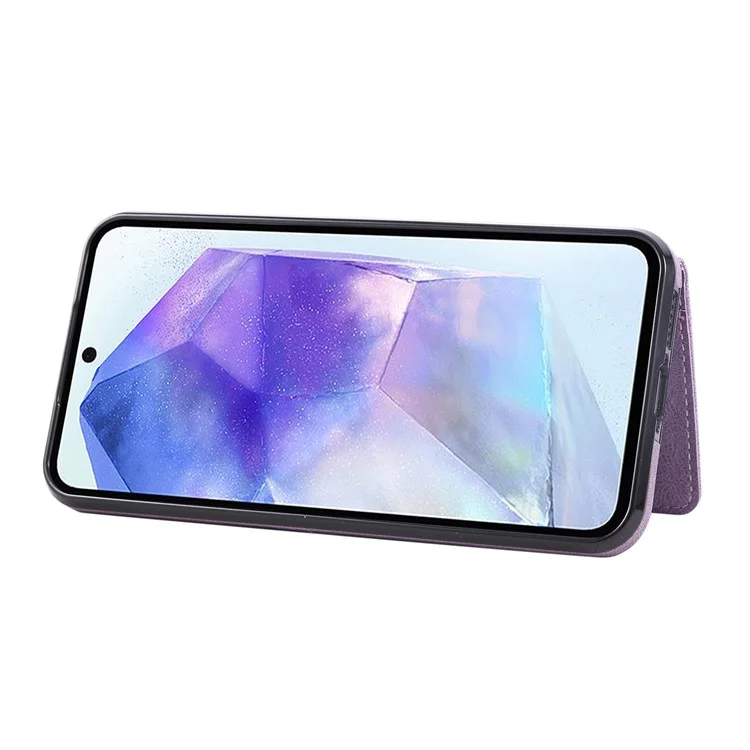 For Samsung Galaxy A56 5G Case Card Holder Kickstand Leather + TPU Phone Cover with Ring Holder - Purple