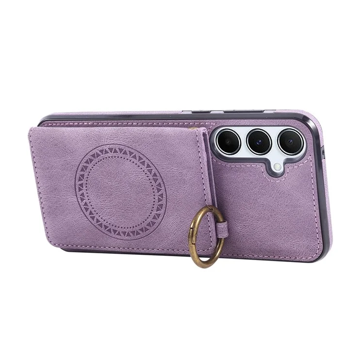 For Samsung Galaxy A56 5G Case Card Holder Kickstand Leather + TPU Phone Cover with Ring Holder - Purple