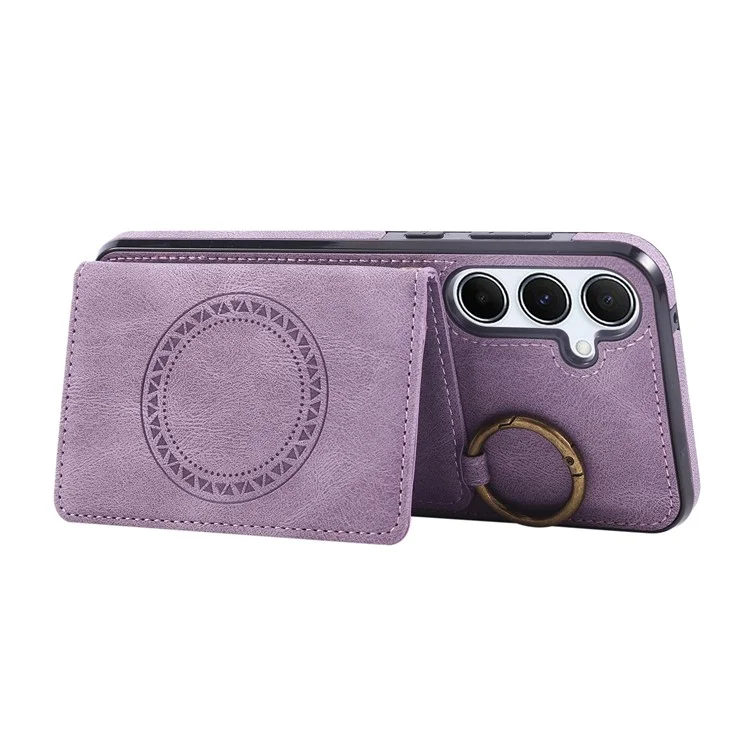 For Samsung Galaxy A56 5G Case Card Holder Kickstand Leather + TPU Phone Cover with Ring Holder - Purple