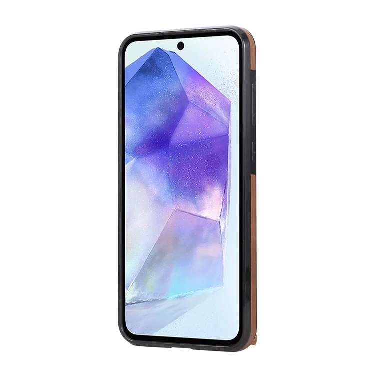 For Samsung Galaxy A36 5G Case Card Holder Kickstand Leather + TPU Phone Cover with Ring Holder - Brown