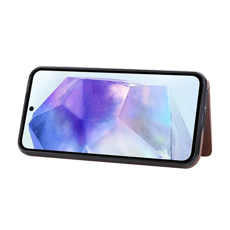 For Samsung Galaxy A36 5G Case Card Holder Kickstand Leather + TPU Phone Cover with Ring Holder - Brown