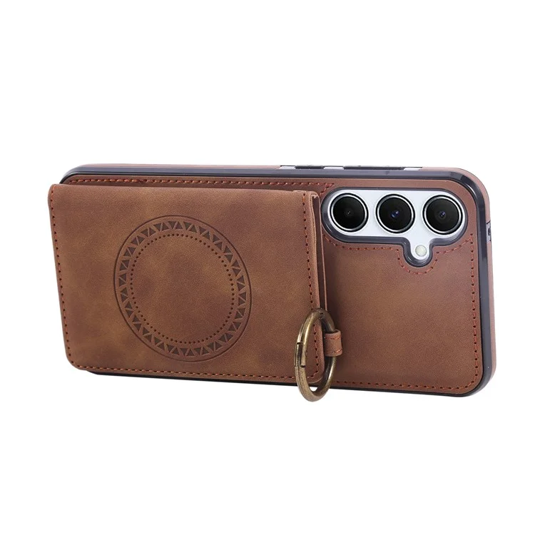 For Samsung Galaxy A36 5G Case Card Holder Kickstand Leather + TPU Phone Cover with Ring Holder - Brown