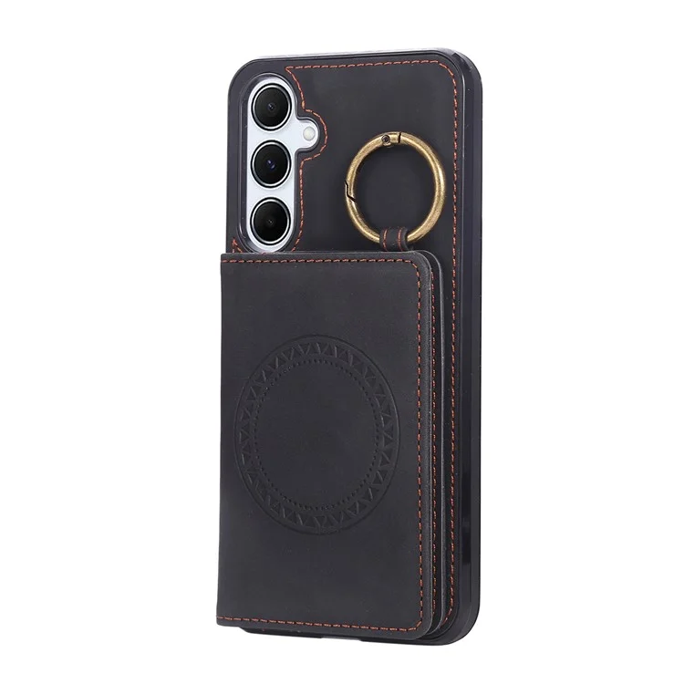 For Samsung Galaxy A16 4G / 5G Case Card Holder Kickstand Leather + TPU Phone Cover with Ring Holder - Black