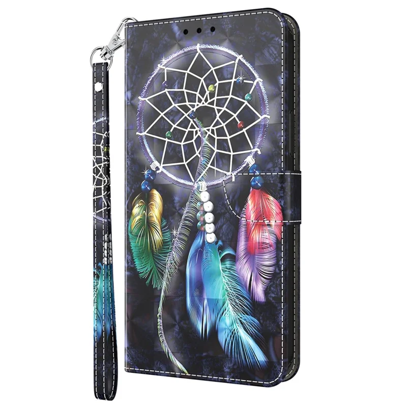 For Samsung Galaxy S23+ PU Leather 3D Pattern Printing Shockproof Case Foldable Stand Phone Wallet Cover with Wrist Strap - Dream Catcher