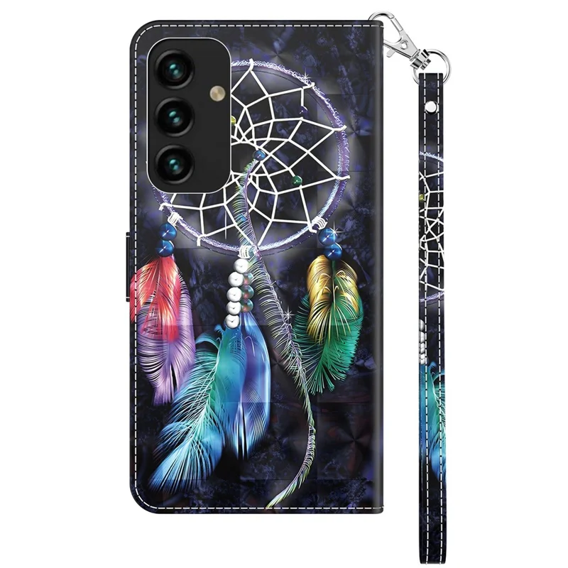 For Samsung Galaxy S23+ PU Leather 3D Pattern Printing Shockproof Case Foldable Stand Phone Wallet Cover with Wrist Strap - Dream Catcher