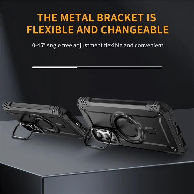 For Samsung Galaxy A26 5G Case Compatible with MagSafe Metal Lens Frame Kickstand PC + TPU Mobile Cover - Black