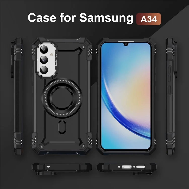 For Samsung Galaxy A26 5G Case Compatible with MagSafe Metal Lens Frame Kickstand PC + TPU Mobile Cover - Black