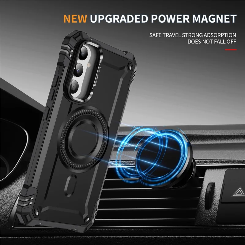 For Samsung Galaxy A36 5G Case Compatible with MagSafe Metal Lens Frame Kickstand PC + TPU Mobile Cover - Black