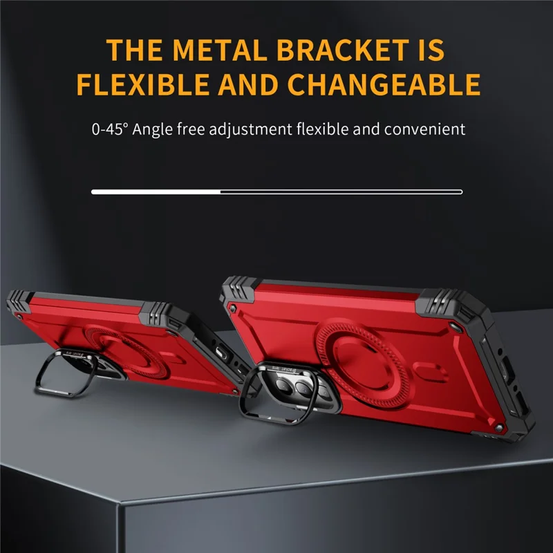 For Samsung Galaxy A56 5G Magnetic Case Metal Lens Frame Kickstand PC + TPU Mobile Cover - Red