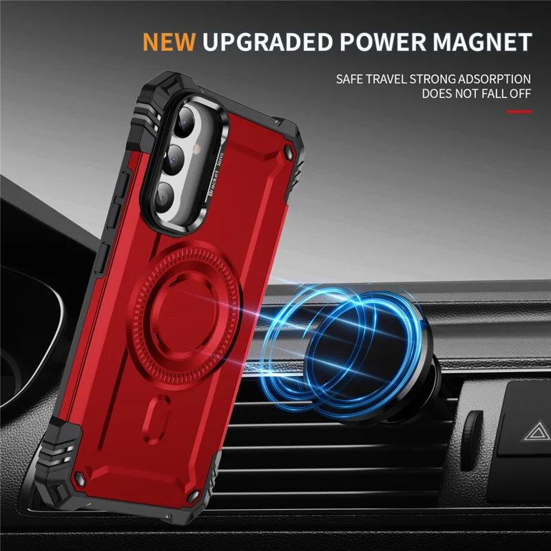For Samsung Galaxy A56 5G Magnetic Case Metal Lens Frame Kickstand PC + TPU Mobile Cover - Red
