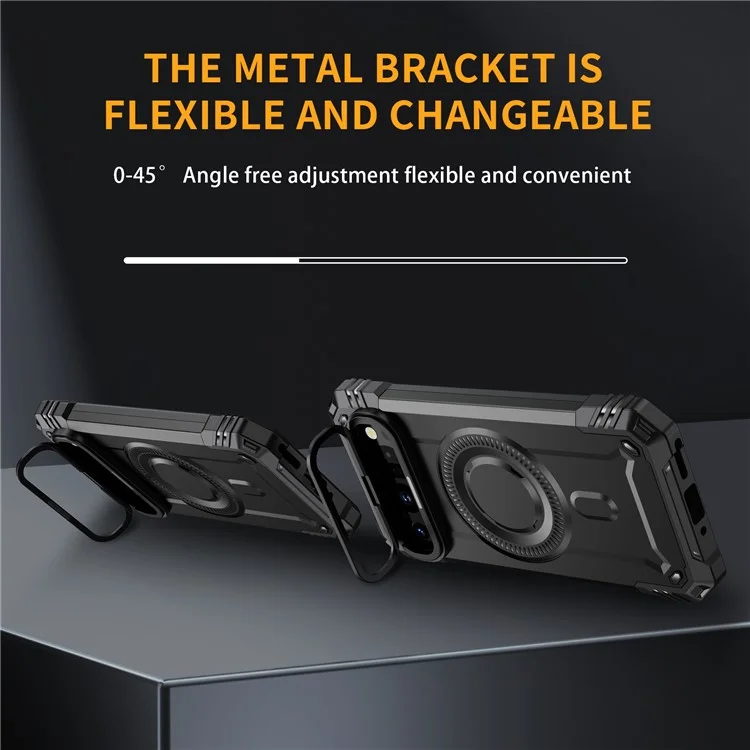 For Google Pixel 9 Pro XL Case Compatible with MagSafe Metal Lens Frame Kickstand PC + TPU Mobile Cover - Black
