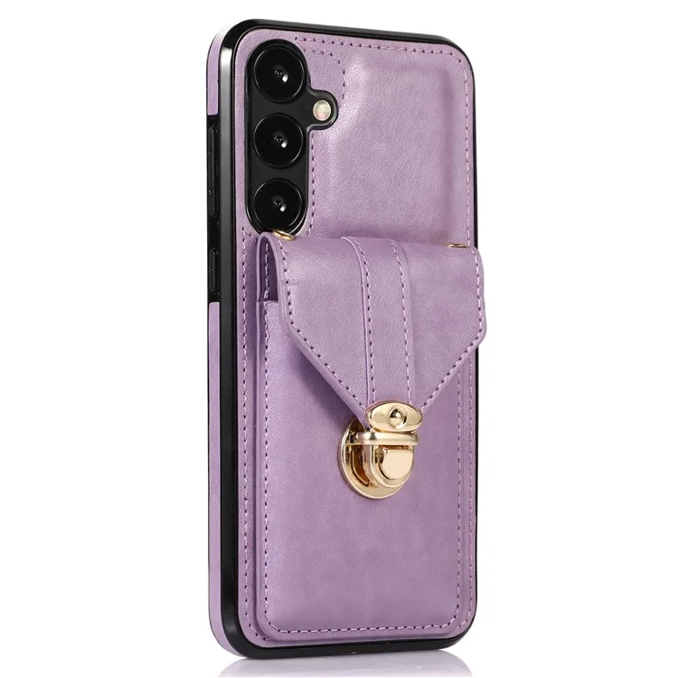 For Samsung Galaxy A16 4G / 5G Case Card Holder Kickstand PU Leather + TPU Phone Cover with Shoulder Strap - Purple