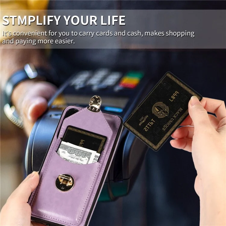 For Samsung Galaxy A16 4G / 5G Case Card Holder Kickstand PU Leather + TPU Phone Cover with Shoulder Strap - Purple