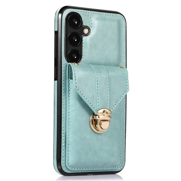 For Samsung Galaxy A26 5G Case Card Holder Kickstand PU Leather + TPU Phone Cover with Shoulder Strap - Green