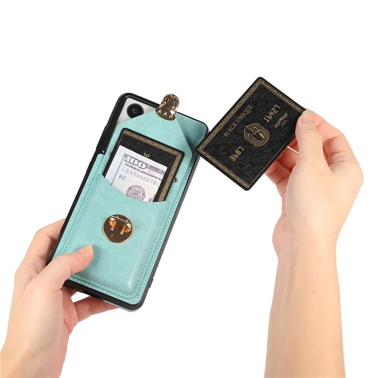 For Samsung Galaxy S25 Ultra Case Card Holder Kickstand PU Leather + TPU Phone Cover with Shoulder Strap - Green