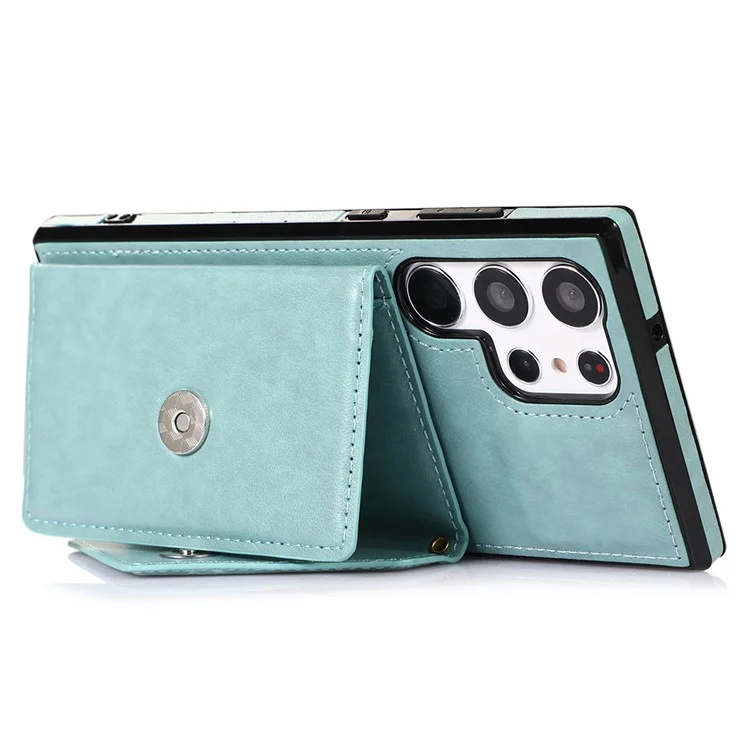 For Samsung Galaxy S25 Ultra Cell Phone Case Triangle Lid Card Bag Leather + TPU Cover with Long Strap - Green