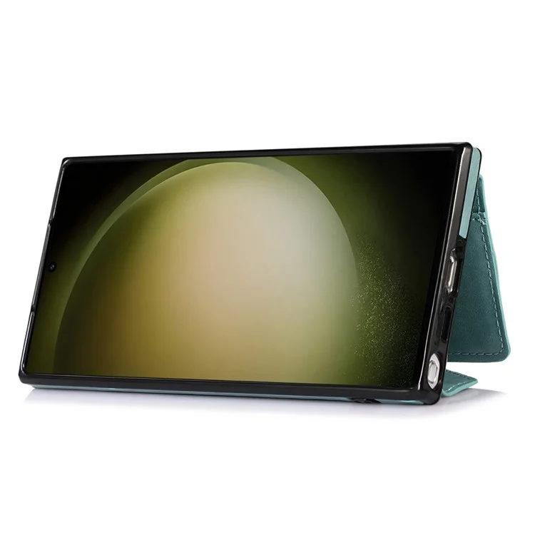 For Samsung Galaxy S25 Ultra Cell Phone Case Triangle Lid Card Bag Leather + TPU Cover with Long Strap - Green