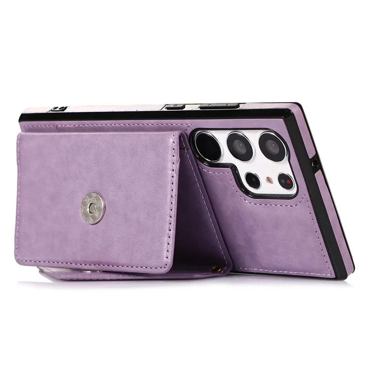 For Samsung Galaxy S24 Ultra Cell Phone Case Triangle Lid Card Bag Leather + TPU Cover with Long Strap - Purple