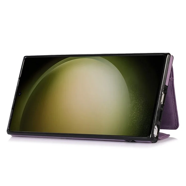 For Samsung Galaxy S24 Ultra Cell Phone Case Triangle Lid Card Bag Leather + TPU Cover with Long Strap - Purple