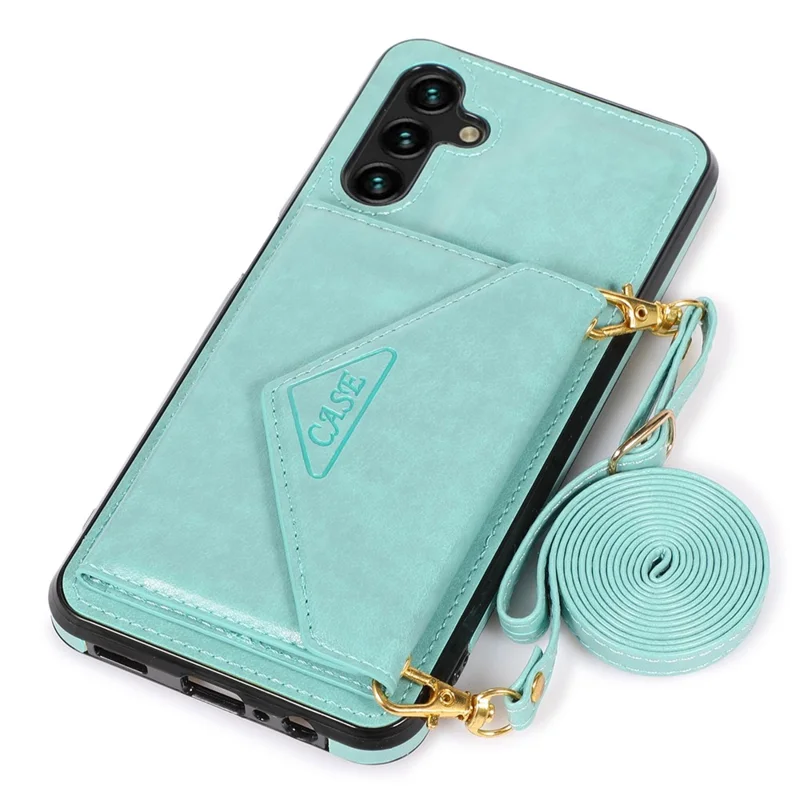 For Samsung Galaxy A16 4G / 5G Cell Phone Case Triangle Lid Card Bag Leather + TPU Cover with Long Strap - Green