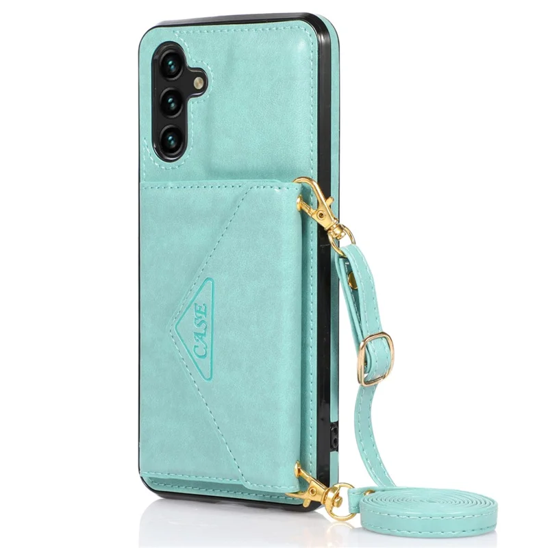 For Samsung Galaxy A16 4G / 5G Cell Phone Case Triangle Lid Card Bag Leather + TPU Cover with Long Strap - Green