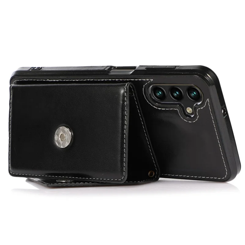 For Samsung Galaxy A26 5G Cell Phone Case Triangle Lid Card Bag Leather + TPU Cover with Long Strap - Black